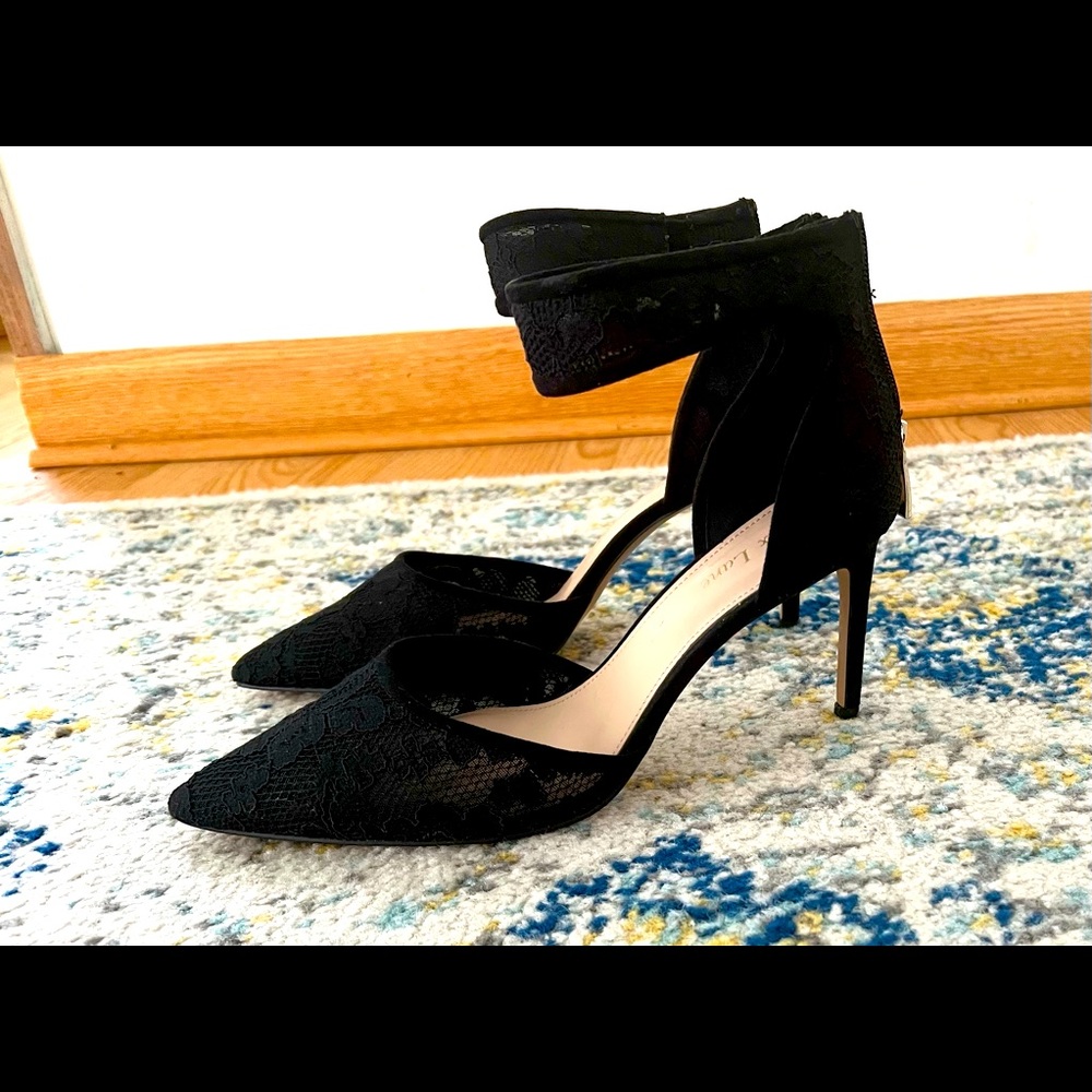 Black lace cover ankle strap pump